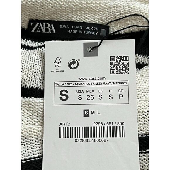 Zara Womens Rustic Sweater S Black White Striped Knit Pullover 2298/651 NWT - Picture 5 of 11